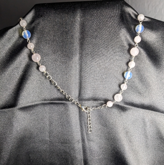 Moonstone Rose Quartz Crystal Necklace Handmade Artisan Silver Unique Natural - Picture 7 of 10